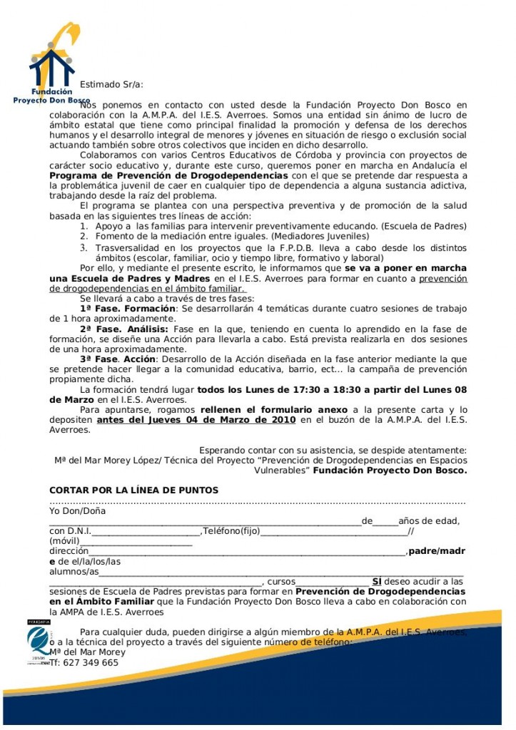 Carta Escuela de Padres I.E.S. Averroes